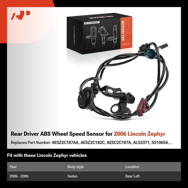 Rear Driver ABS Wheel Speed Sensor for 2006 Lincoln Zephyr