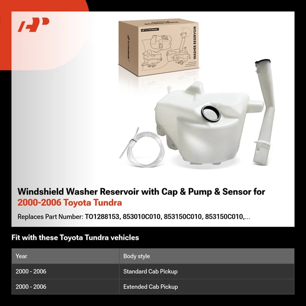 Windshield Washer Reservoir with Cap & Pump & Sensor for 2000-2006 Toyota Tundra