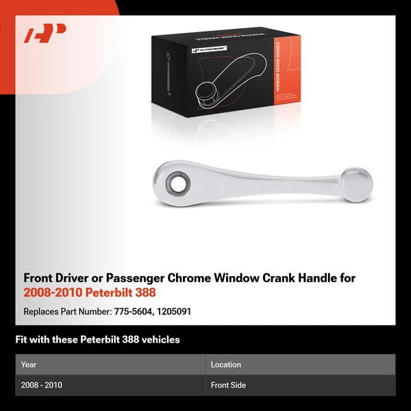 Front Driver or Passenger Chrome Window Crank Handle for 2008-2010 Peterbilt 388