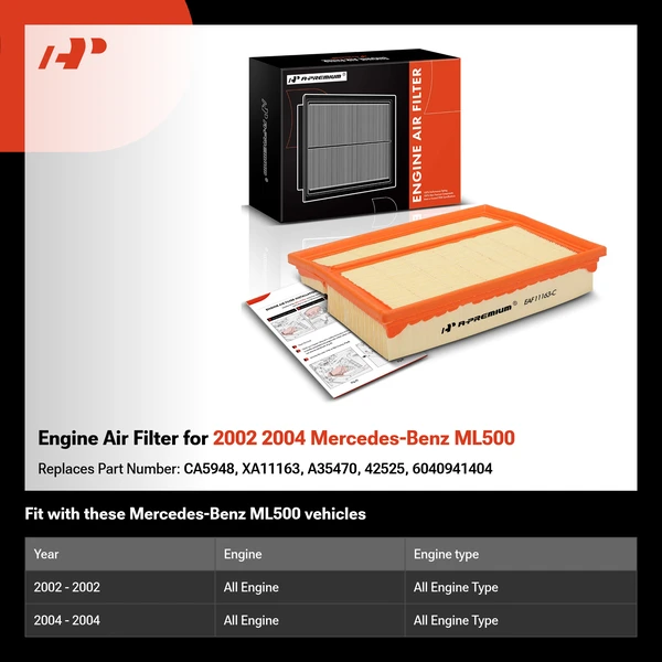 Engine Air Filter for 2002 2004 Mercedes-Benz ML500