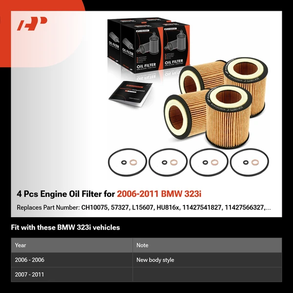 4 Pcs Engine Oil Filter for 2006-2011 BMW 323i