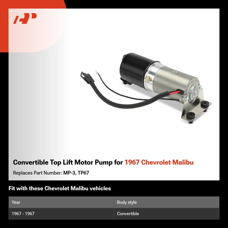 Convertible Top Lift Motor Pump for 1967 Chevrolet Malibu
