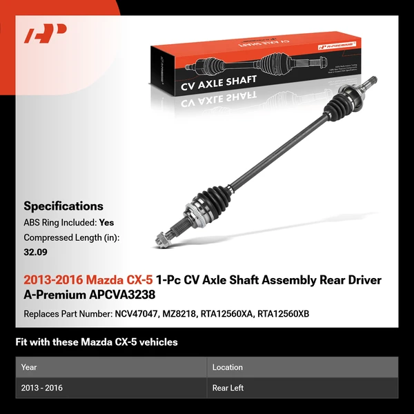 2013-2016 Mazda CX-5 1-Pc CV Axle Shaft Assembly Rear Driver A-Premium APCVA3238