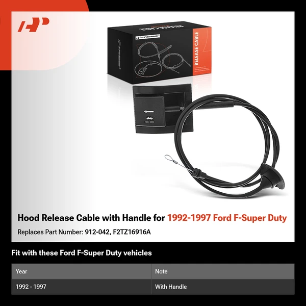 Hood Release Cable with Handle for 1992-1997 Ford F-Super Duty