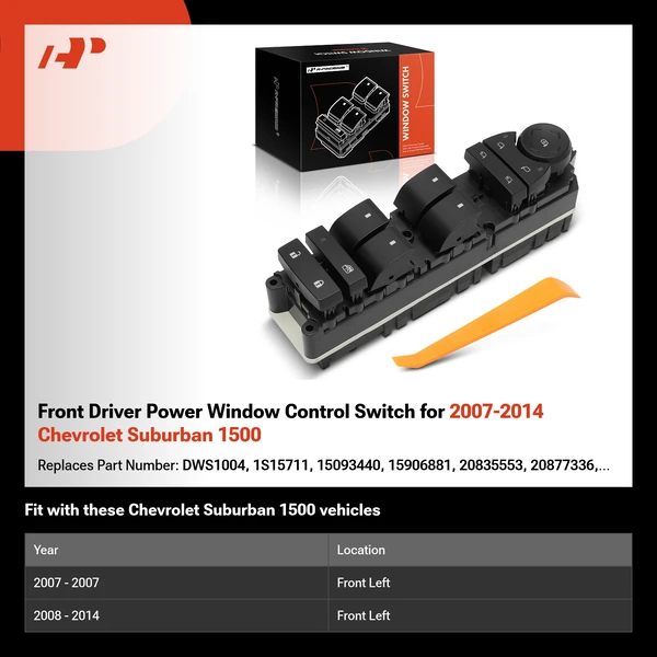 Front Driver Power Window Control Switch for 2007-2014 Chevrolet Suburban 1500