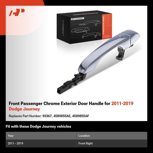 Front Passenger Chrome Exterior Door Handle for 2011-2019 Dodge Journey