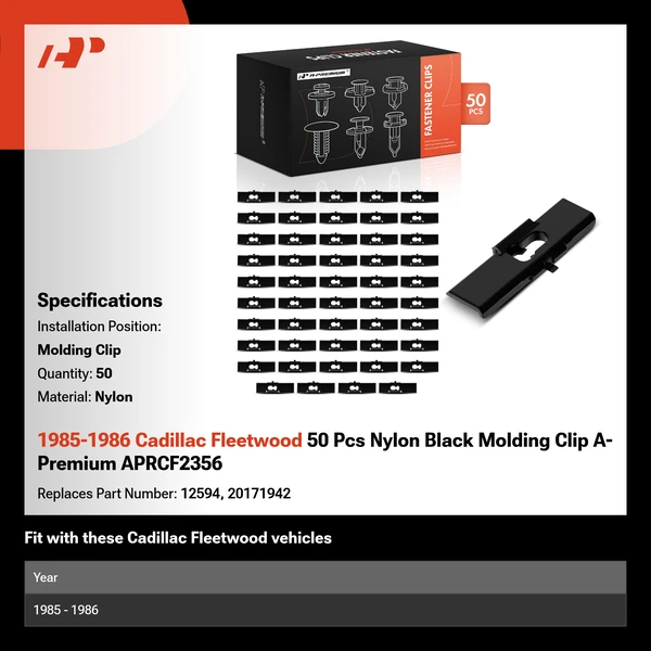 1985-1986 Cadillac Fleetwood 50 Pcs Nylon Black Molding Clip A-Premium APRCF2356
