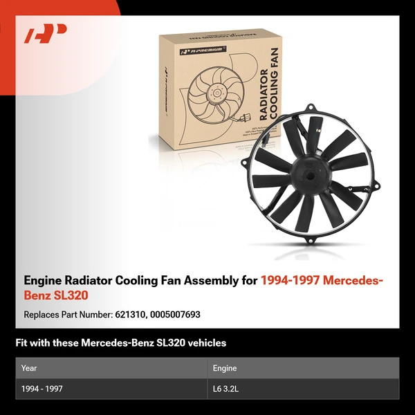 Engine Radiator Cooling Fan Assembly for 1994-1997 Mercedes-Benz SL320