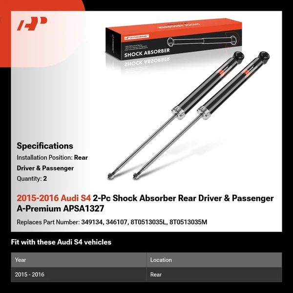 2015-2016 Audi S4 2-Pc Shock Absorber Rear Driver & Passenger A-Premium APSA1327