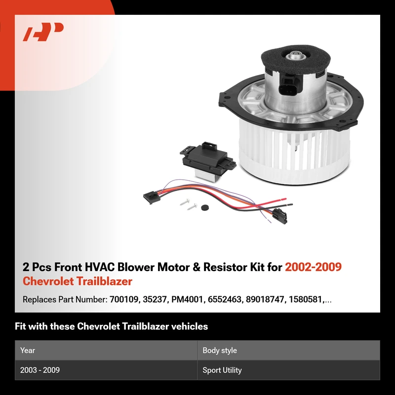 2 Pcs Front HVAC Blower Motor & Resistor Kit for 2002-2009 Chevrolet Trailblazer
