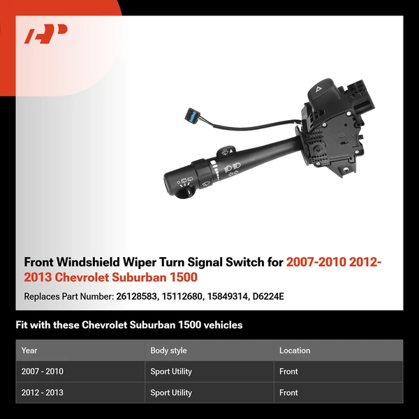 Front Windshield Wiper Turn Signal Switch for 2007-2010 2012-2013 Chevrolet Suburban 1500