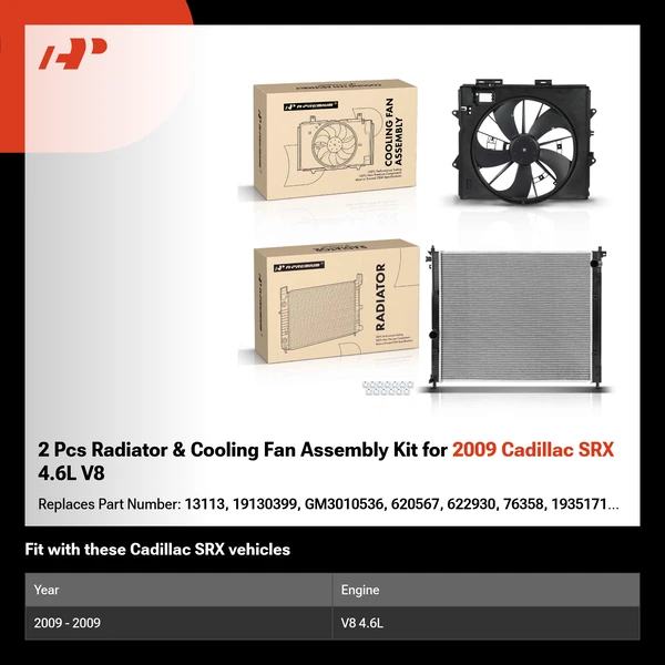 2 Pcs Radiator & Cooling Fan Assembly Kit for 2009 Cadillac SRX 4.6L V8