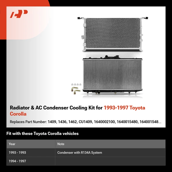 Radiator & AC Condenser Cooling Kit for 1993-1997 Toyota Corolla
