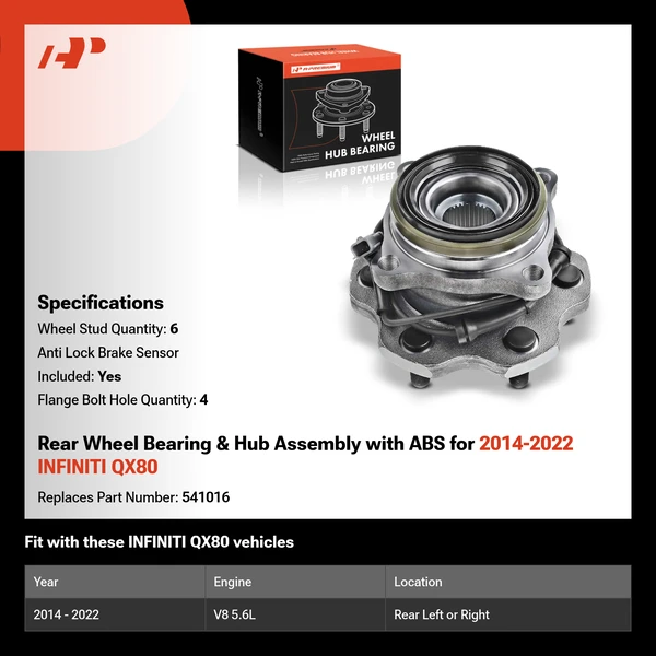 Rear Wheel Bearing & Hub Assembly with ABS for 2014-2022 INFINITI QX80