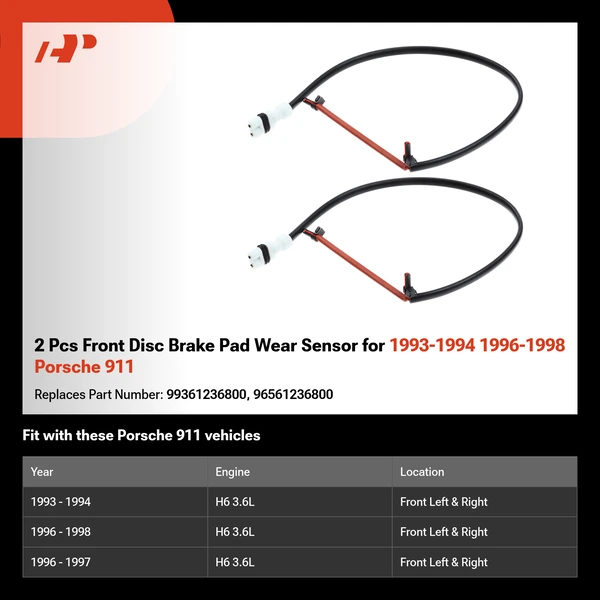 2 Pcs Front Disc Brake Pad Wear Sensor for 1993-1994 1996-1998 Porsche 911