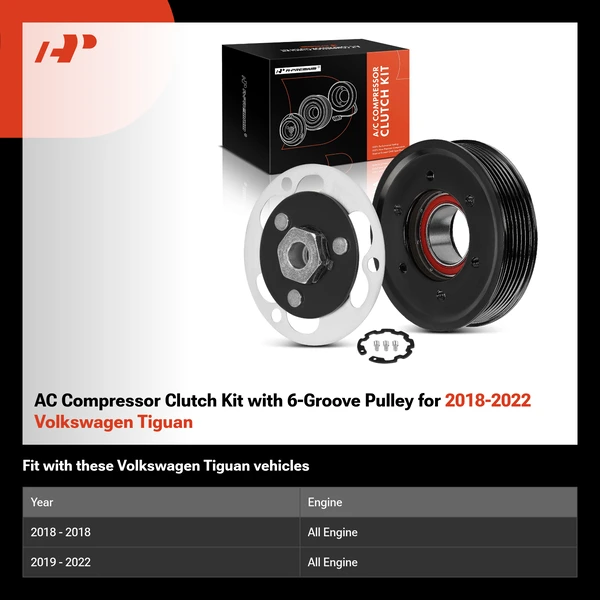 AC Compressor Clutch Kit with 6-Groove Pulley for 2018-2022 Volkswagen Tiguan