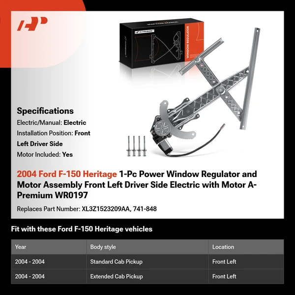 2004 Ford F-150 Heritage 1-Pc Power Window Regulator and Motor Assembly Front Left Driver Side Electric with Motor A-Premium WR0197