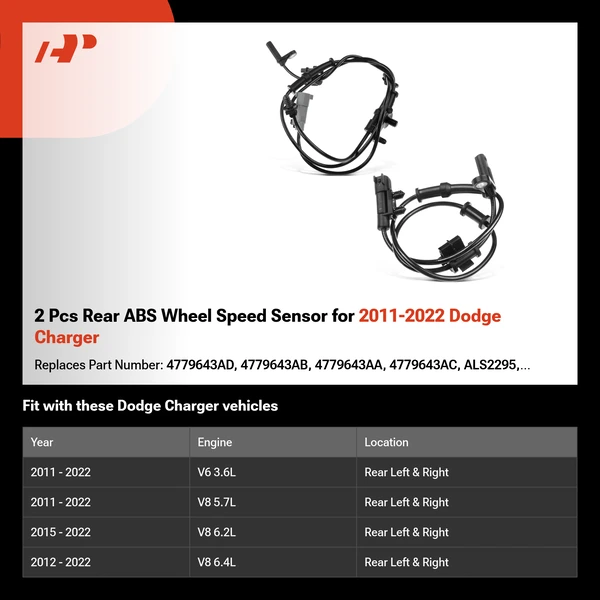 2 Pcs Rear ABS Wheel Speed Sensor for 2011-2022 Dodge Charger