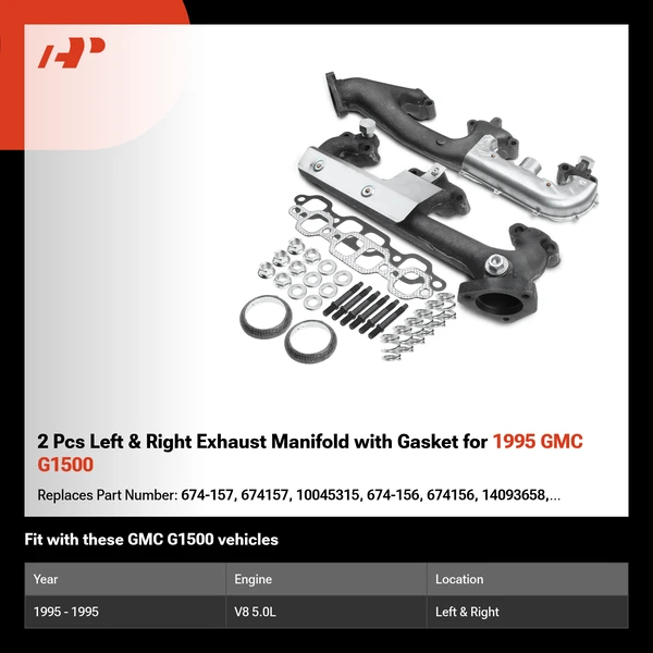 2 Pcs Left & Right Exhaust Manifold with Gasket for 1995 GMC G1500