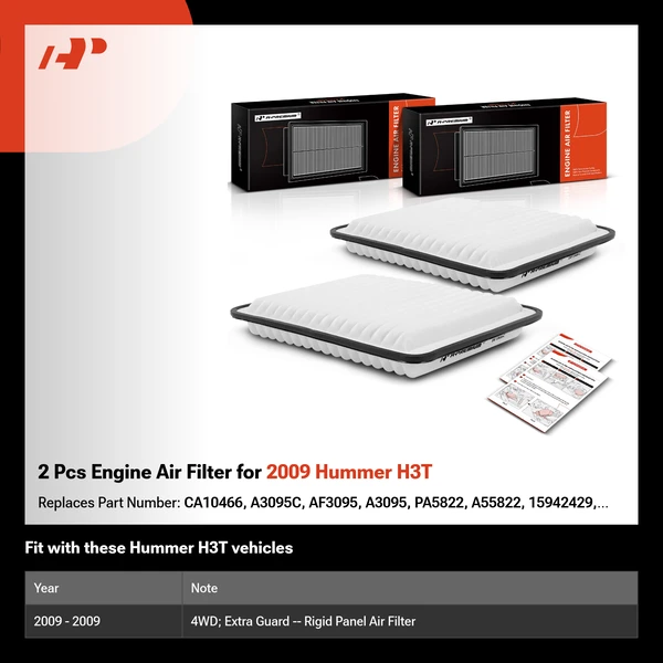2 Pcs Engine Air Filter for 2009 Hummer H3T