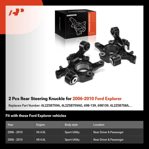 2 Pcs Rear Steering Knuckle for 2006-2010 Ford Explorer
