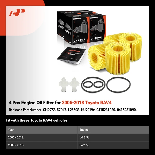 4 Pcs Engine Oil Filter for 2006-2018 Toyota RAV4