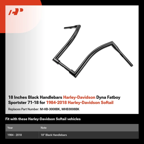 18 Inches Black Handlebars Harley-Davidson Dyna Fatboy Sportster 71-18 for 1984-2018 Harley-Davidson Softail
