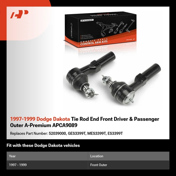 1997-1999 Dodge Dakota Tie Rod End Front Driver & Passenger Outer A-Premium APCA9089