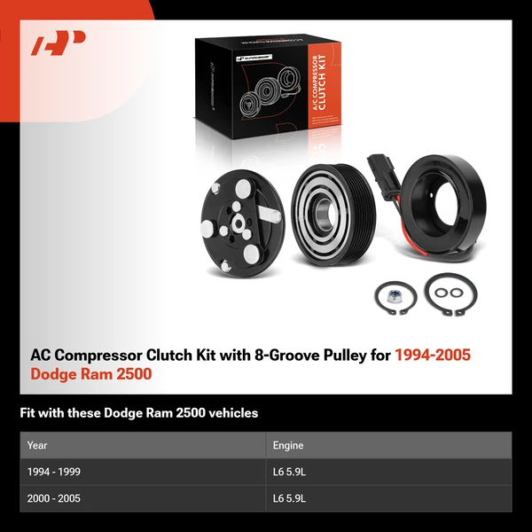 AC Compressor Clutch Kit with 8-Groove Pulley for 1994-2005 Dodge Ram 2500