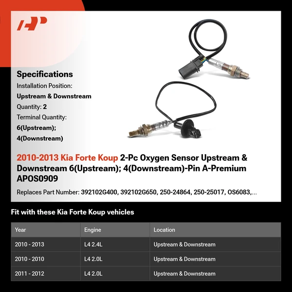 2010-2013 Kia Forte Koup 2-Pc Oxygen Sensor Upstream & Downstream 6(Upstream); 4(Downstream)-Pin A-Premium APOS0909