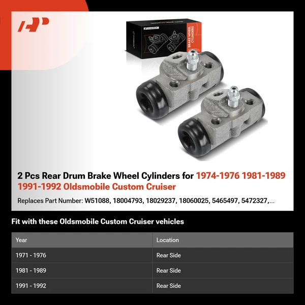 2 Pcs Rear Drum Brake Wheel Cylinders for 1974-1976 1981-1989 1991-1992 Oldsmobile Custom Cruiser