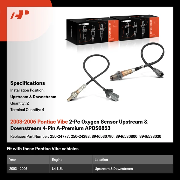 2003-2006 Pontiac Vibe 2-Pc Oxygen Sensor Upstream & Downstream 4-Pin A-Premium APOS0853