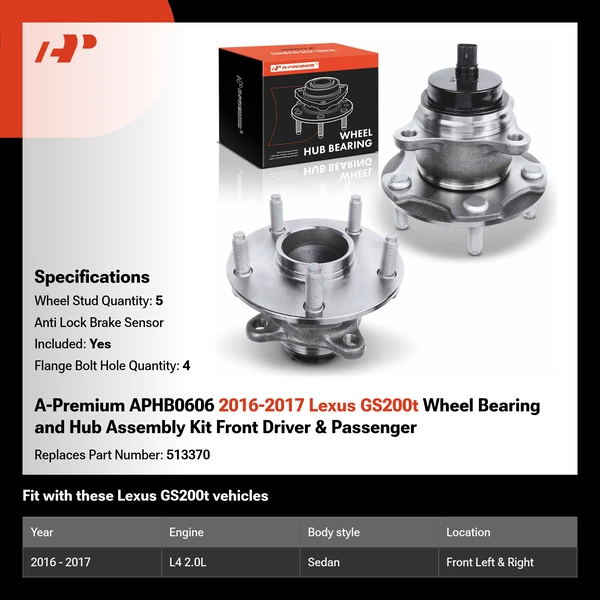 A-Premium APHB0606 2016-2017 Lexus GS200t Wheel Bearing and Hub Assembly Kit Front Driver & Passenger