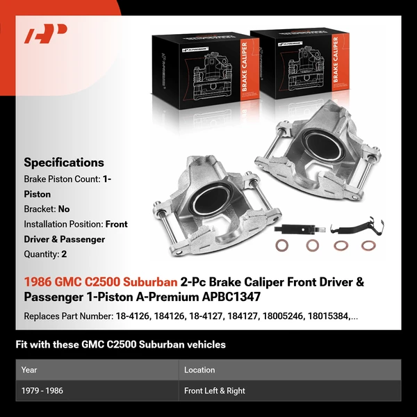 1986 GMC C2500 Suburban 2-Pc Brake Caliper Front Driver & Passenger 1-Piston A-Premium APBC1347