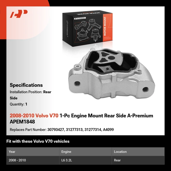 2008-2010 Volvo V70 1-Pc Engine Mount Rear Side A-Premium APEM1848