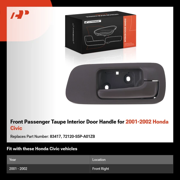 Front Passenger Taupe Interior Door Handle for 2001-2002 Honda Civic