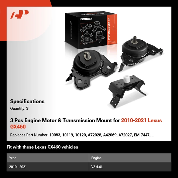 3 Pcs Engine Motor & Transmission Mount for 2010-2021 Lexus GX460