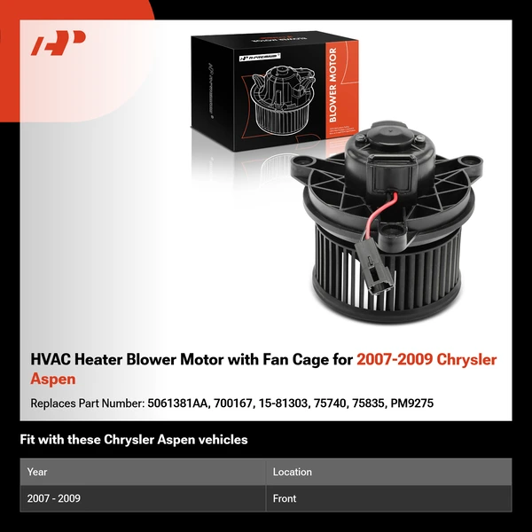 HVAC Heater Blower Motor with Fan Cage for 2007-2009 Chrysler Aspen