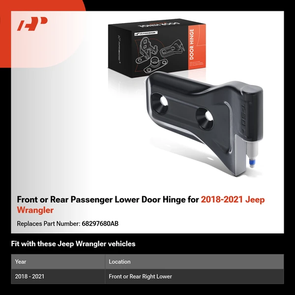 Front or Rear Passenger Lower Door Hinge for 2018-2021 Jeep Wrangler