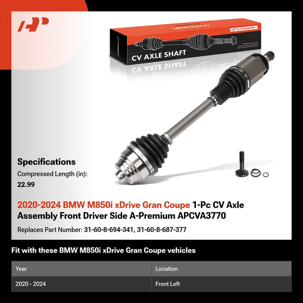 2020-2024 BMW M850i xDrive Gran Coupe 1-Pc CV Axle Assembly Front Driver Side A-Premium APCVA3770