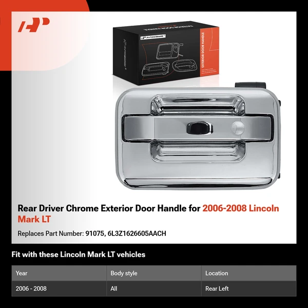 Rear Driver Chrome Exterior Door Handle for 2006-2008 Lincoln Mark LT