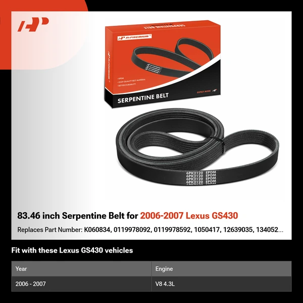 83.46 inch Serpentine Belt for 2006-2007 Lexus GS430