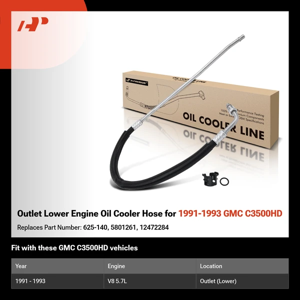 Outlet Lower Engine Oil Cooler Hose for 1991-1993 GMC C3500HD