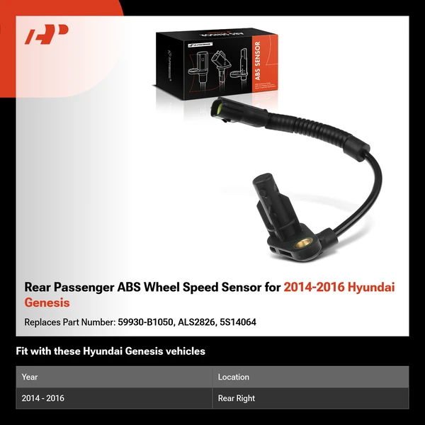 Rear Passenger ABS Wheel Speed Sensor for 2014-2016 Hyundai Genesis