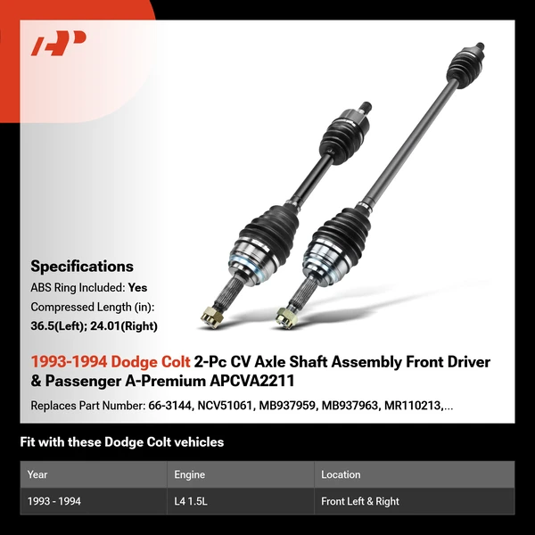 1993-1994 Dodge Colt 2-Pc CV Axle Shaft Assembly Front Driver & Passenger A-Premium APCVA2211