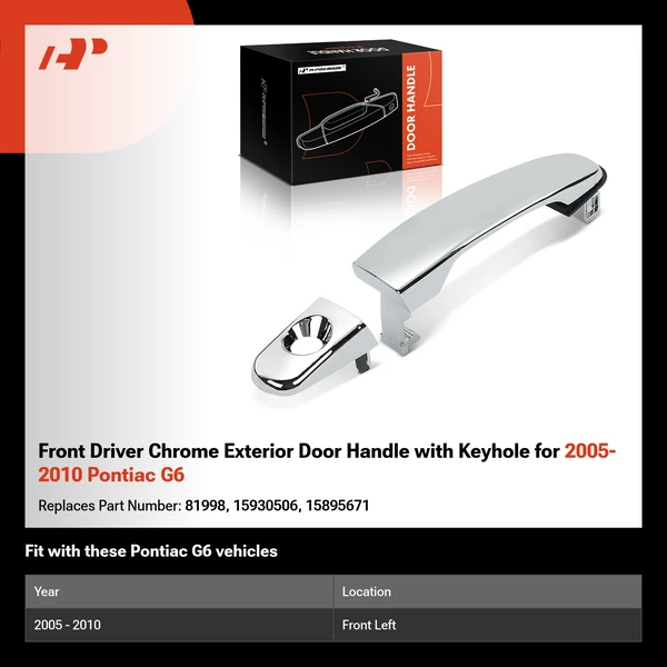 Front Driver Chrome Exterior Door Handle with Keyhole for 2005-2010 Pontiac G6