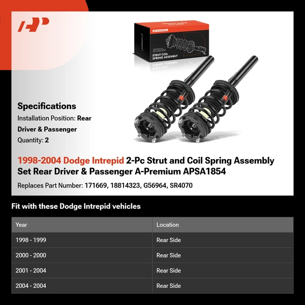 1998-2004 Dodge Intrepid 2-Pc Strut and Coil Spring Assembly Set Rear Driver & Passenger A-Premium APSA1854