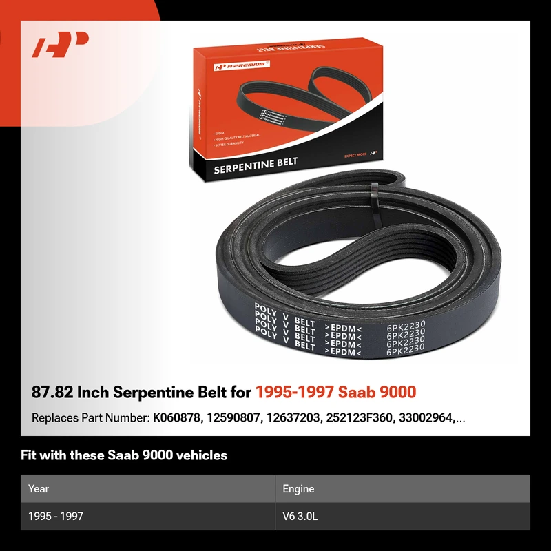 87.82 Inch Serpentine Belt for 1995-1997 Saab 9000