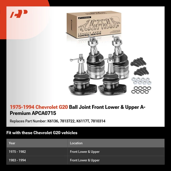 1975-1994 Chevrolet G20 Ball Joint Front Lower & Upper A-Premium APCA0715