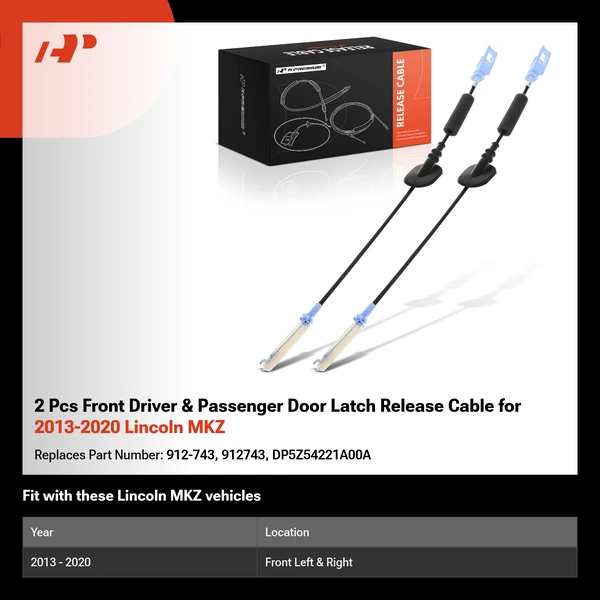 2 Pcs Front Driver & Passenger Door Latch Release Cable for 2013-2020 Lincoln MKZ